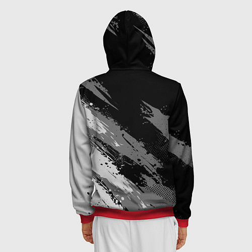 Мужская толстовка на молнии Герб РФ - монохромный / 3D-Красный – фото 4