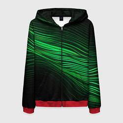 Толстовка 3D на молнии мужская Green neon lines, цвет: 3D-красный