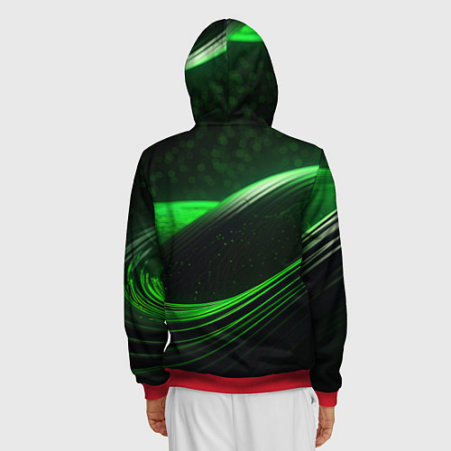 Мужская толстовка на молнии Зеленые абстрактные волны / 3D-Красный – фото 4