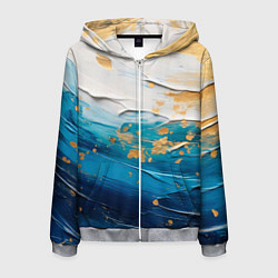 Мужская толстовка на молнии Белый, синий, золотой импасто абстракция