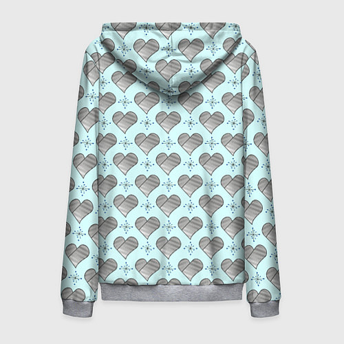 Мужская толстовка на молнии Сердечко черно - белое и снежинка / 3D-Меланж – фото 2