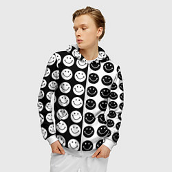Толстовка 3D на молнии мужская Smiley black and white, цвет: 3D-белый — фото 2