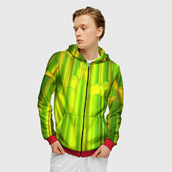 Толстовка 3D на молнии мужская Зеленые неоновые полосы, цвет: 3D-красный — фото 2