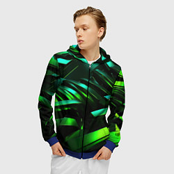 Толстовка 3D на молнии мужская Dark green abstract, цвет: 3D-синий — фото 2