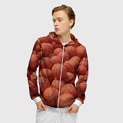 Толстовка 3D на молнии мужская Узор с баскетбольными мячами, цвет: 3D-белый — фото 2