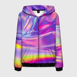 Толстовка 3D на молнии мужская Радужное северное сияние, цвет: 3D-черный