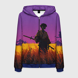 Толстовка 3D на молнии мужская Самурай на закате - фиолетовый, цвет: 3D-синий