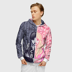 Толстовка 3D на молнии мужская Барби и Уэнсдей - мои две личности: в стиле тату, цвет: 3D-белый — фото 2