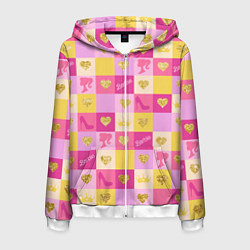 Толстовка 3D на молнии мужская Барби: желтые и розовые квадраты паттерн, цвет: 3D-белый