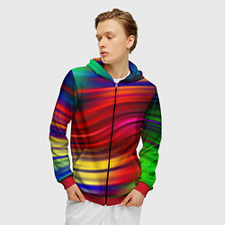 Толстовка 3D на молнии мужская Разноцветный абстрактный узор волны, цвет: 3D-красный — фото 2