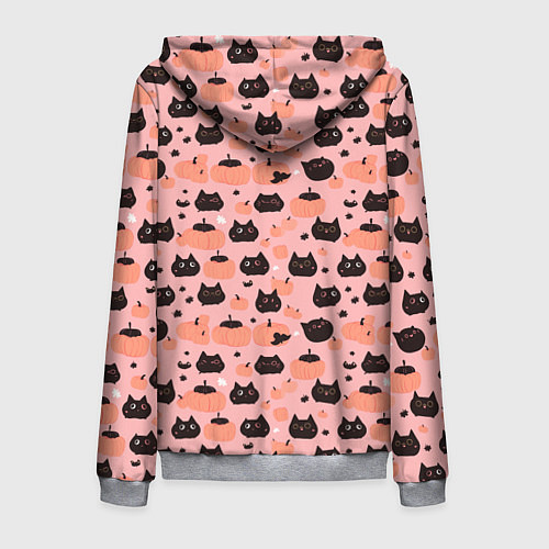 Мужская толстовка на молнии Чёрные коты с тыквами на хэллоуин / 3D-Меланж – фото 2