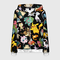 Толстовка 3D на молнии мужская Пикачу и другие покемоны, цвет: 3D-белый