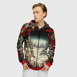 Толстовка 3D на молнии мужская Новый год природа, цвет: 3D-красный — фото 2