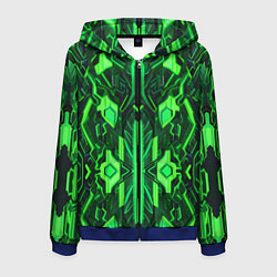 Толстовка 3D на молнии мужская Киберпанк неоновая броня зелёная, цвет: 3D-синий