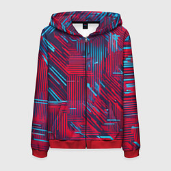Толстовка 3D на молнии мужская Киберпанк линии синие и красные, цвет: 3D-красный