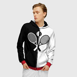 Толстовка 3D на молнии мужская Теннис - чёрно белое, цвет: 3D-красный — фото 2