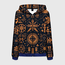 Толстовка 3D на молнии мужская Паттерн в славянском стиле на тёмном фоне, цвет: 3D-синий