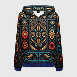 Толстовка 3D на молнии мужская Узор с растительными элементами в славянском стиле, цвет: 3D-синий
