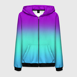 Толстовка 3D на молнии мужская Фиолетовый бирюзовый голубой неоновый градиент, цвет: 3D-черный
