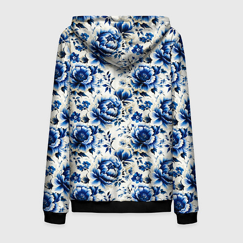 Мужская толстовка на молнии Гжель узор паттерн / 3D-Черный – фото 2