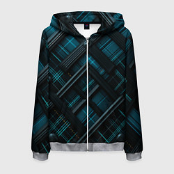 Толстовка 3D на молнии мужская Тёмно-синяя диагональная клетка в шотландском стил, цвет: 3D-меланж