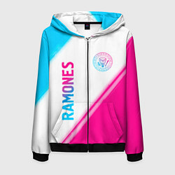 Толстовка 3D на молнии мужская Ramones neon gradient style вертикально, цвет: 3D-черный