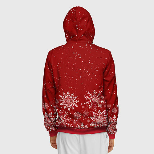 Мужская толстовка на молнии Текстура снежинок на красном фоне / 3D-Красный – фото 4