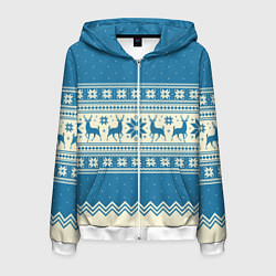 Толстовка 3D на молнии мужская Sweater with deer on a blue background, цвет: 3D-белый