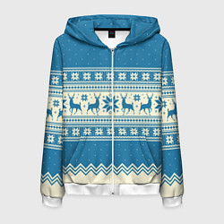 Мужская толстовка на молнии Sweater with deer on a blue background