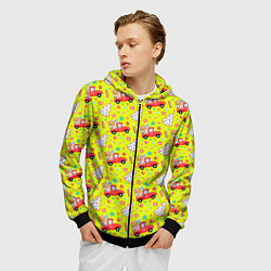 Толстовка 3D на молнии мужская Красная машина с подарками, цвет: 3D-черный — фото 2