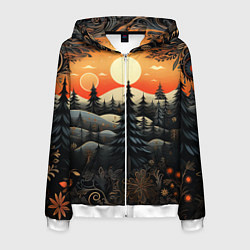 Толстовка 3D на молнии мужская Зимний лес в ожидании праздника, цвет: 3D-белый