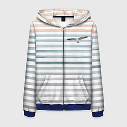 Толстовка 3D на молнии мужская Море скрытое в полосках тельняшки чайка, цвет: 3D-синий