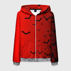 Мужская толстовка на молнии Летучие мыши на красном фоне