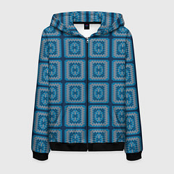 Толстовка 3D на молнии мужская Вязаный синий узор, цвет: 3D-черный
