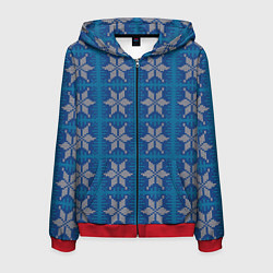 Толстовка 3D на молнии мужская Вязаная снежинка винтажный синий узор, цвет: 3D-красный