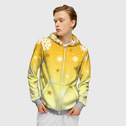 Толстовка 3D на молнии мужская Снежинки и звезды на желтом, цвет: 3D-меланж — фото 2