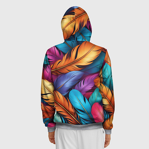 Мужская толстовка на молнии Перья паттерн - нейросеть / 3D-Меланж – фото 4