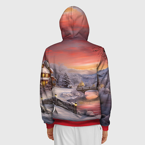Мужская толстовка на молнии Морозная сказка праздника / 3D-Красный – фото 4