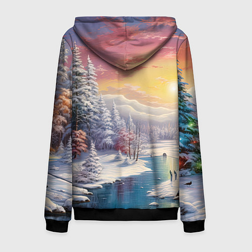 Мужская толстовка на молнии Сказочное сияние нового года / 3D-Черный – фото 2