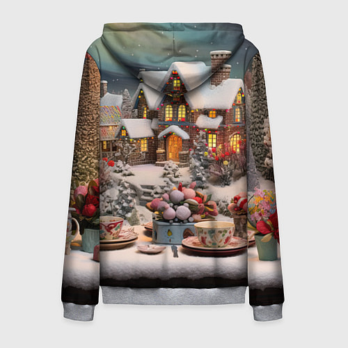 Мужская толстовка на молнии Объемные новогодние домики / 3D-Меланж – фото 2
