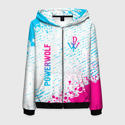 Толстовка 3D на молнии мужская Powerwolf neon gradient style вертикально, цвет: 3D-черный
