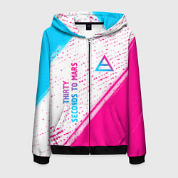 Толстовка 3D на молнии мужская Thirty Seconds to Mars neon gradient style вертика, цвет: 3D-черный