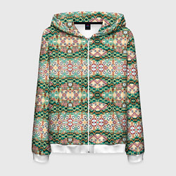 Мужская толстовка на молнии Орнамент зеленый мелкий икат