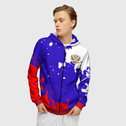 Толстовка 3D на молнии мужская Российский герб на триколоре, цвет: 3D-красный — фото 2