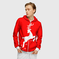 Толстовка 3D на молнии мужская Рождественский олень Red and white, цвет: 3D-белый — фото 2