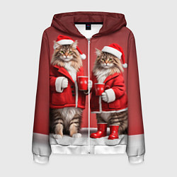 Мужская толстовка на молнии С новым котом - два кота в костюмах Санты