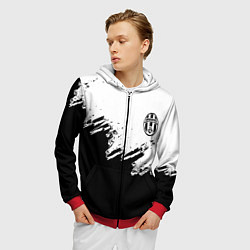 Толстовка 3D на молнии мужская Juventus black sport texture, цвет: 3D-красный — фото 2