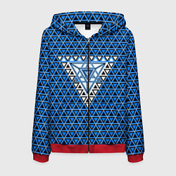 Толстовка 3D на молнии мужская Синие и чёрные треугольники, цвет: 3D-красный