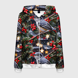 Мужская толстовка на молнии Рождественская птица пересмешник