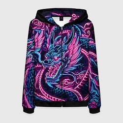 Толстовка 3D на молнии мужская Neon Japanese dragon - irezumi, цвет: 3D-черный